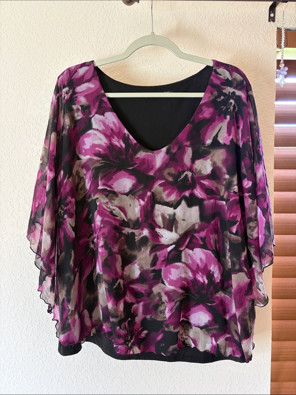 Zac & Rachel Purple Floral V-Neck Overlay Tunic Size 1x